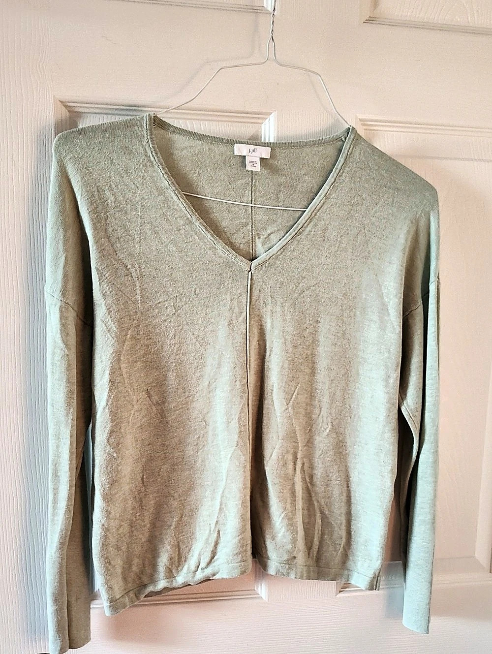 J.Jill V-Neck Long Sleeve Organic Cotton Top in Green Size Medium